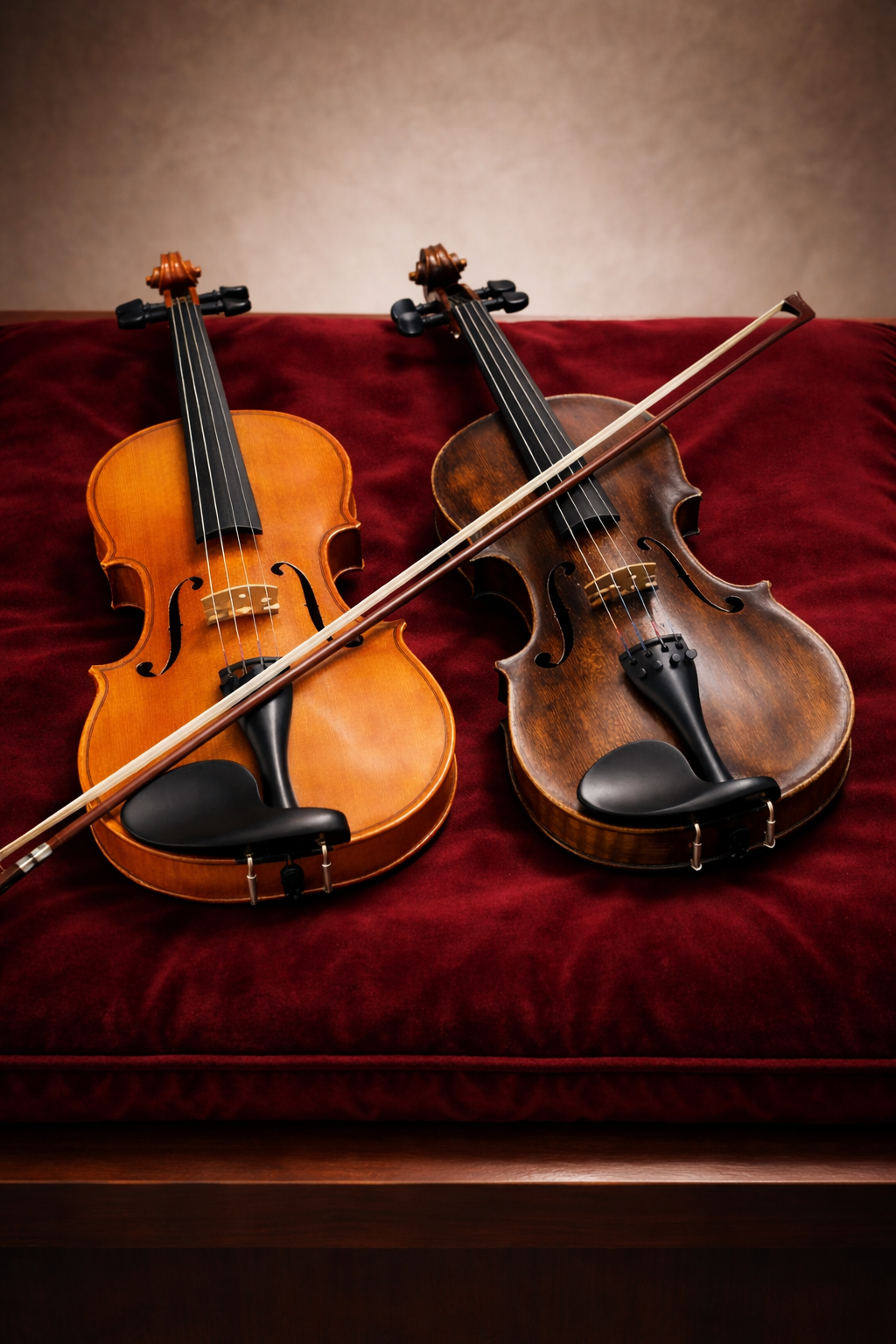 Antike Geigen auf Samtpolster – historische Streichinstrumente aus Wien