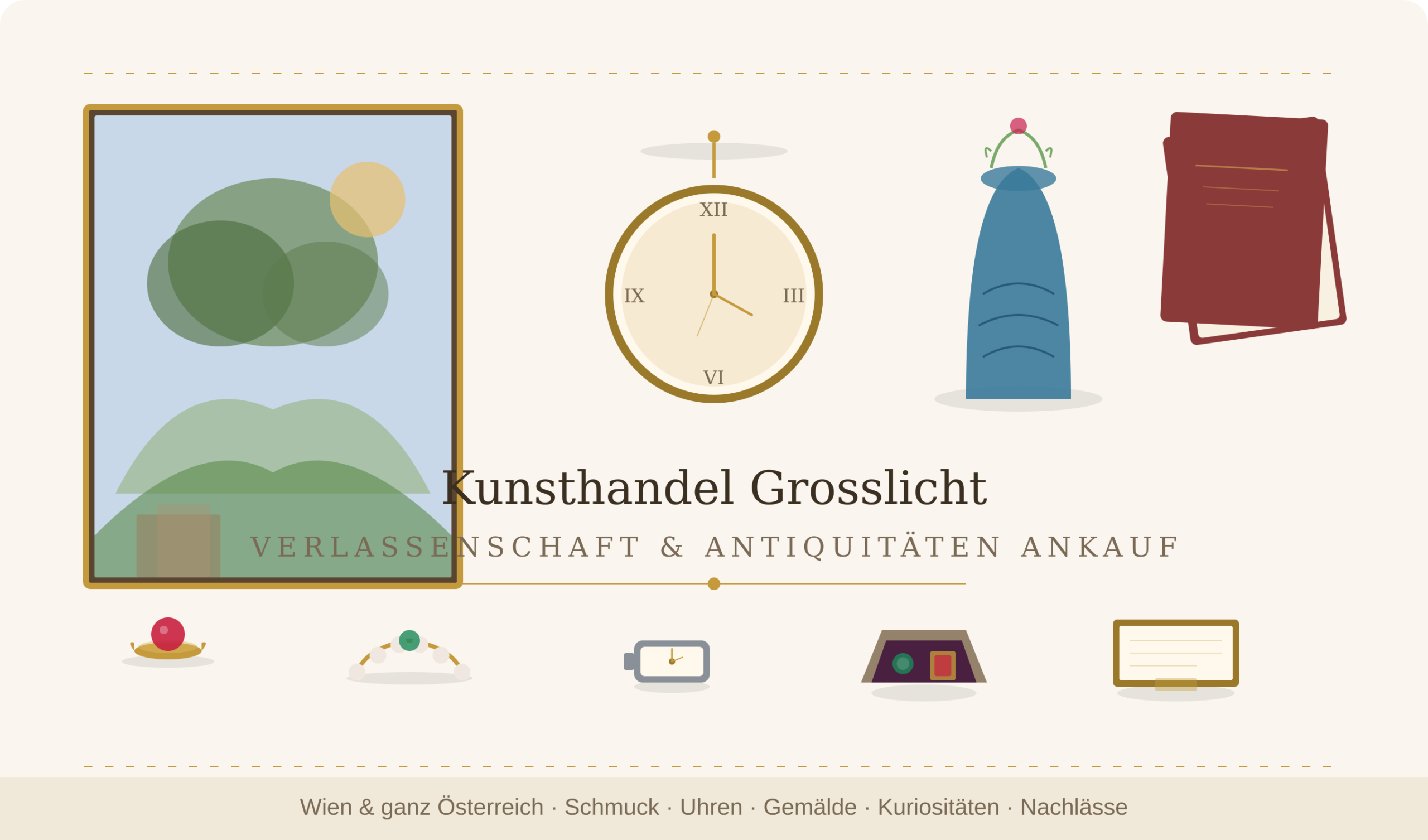 Verlassenschaft verkaufen Wien – Antiquitäten, Schmuck, Uhren und Gemälde Ankauf bei Kunsthandel Grosslicht
