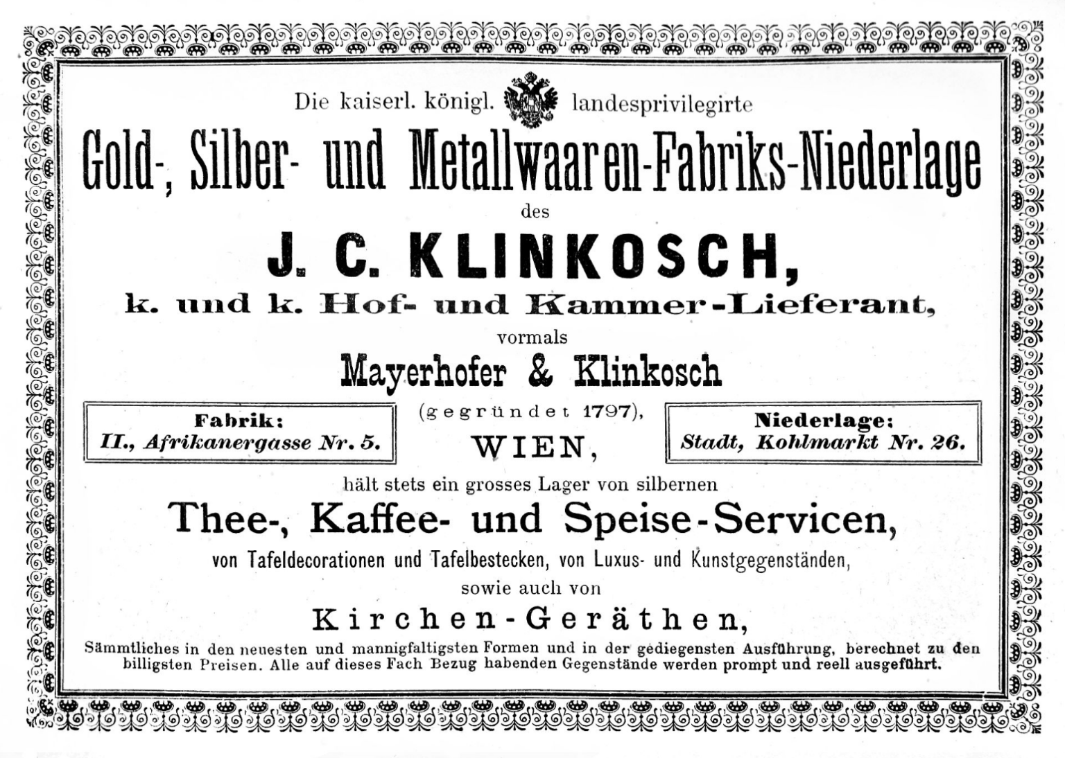 Werbung von J. C. Klinkosch (1891)